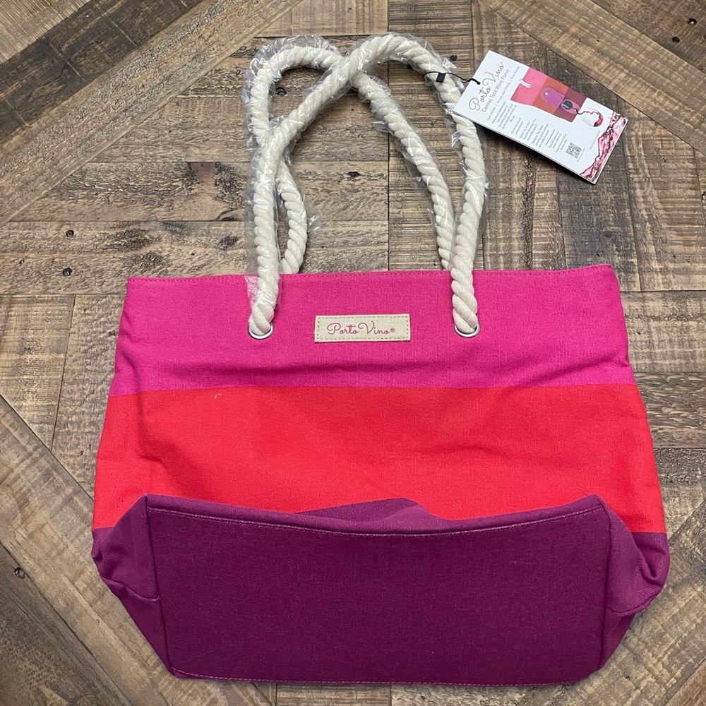 Pink and Red Canvas Tote Wine Bag